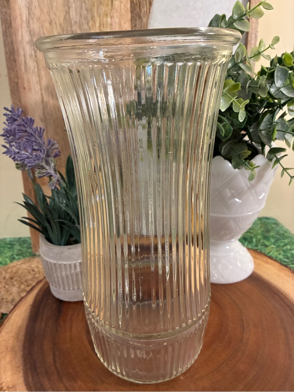 Hoosier Ribbed Bee Hive Clear Glass Vase - Decorative Home Accent